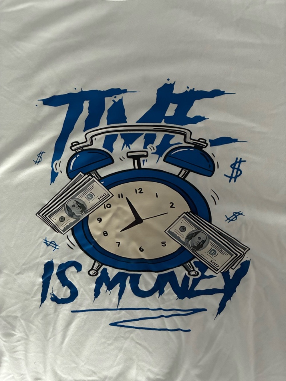 SHEIN White Blue 'Time Is Money' Graphic Short Sleeve Tee